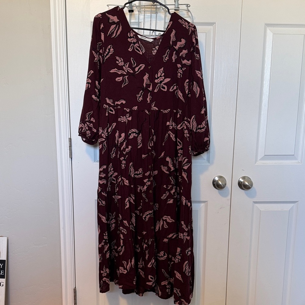 Sonoma Maroon Floral Long Sleeve Dress